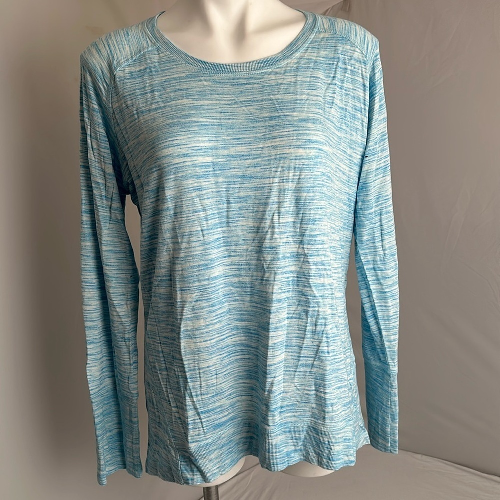 Champion Elite marled blue hi-low raglan sleeve crew neck lightweight sweatshirt